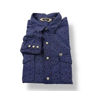 SALT Valley Western Mens Blue Floral Print‎ Long Sleeve Button Up Shirt Size M
